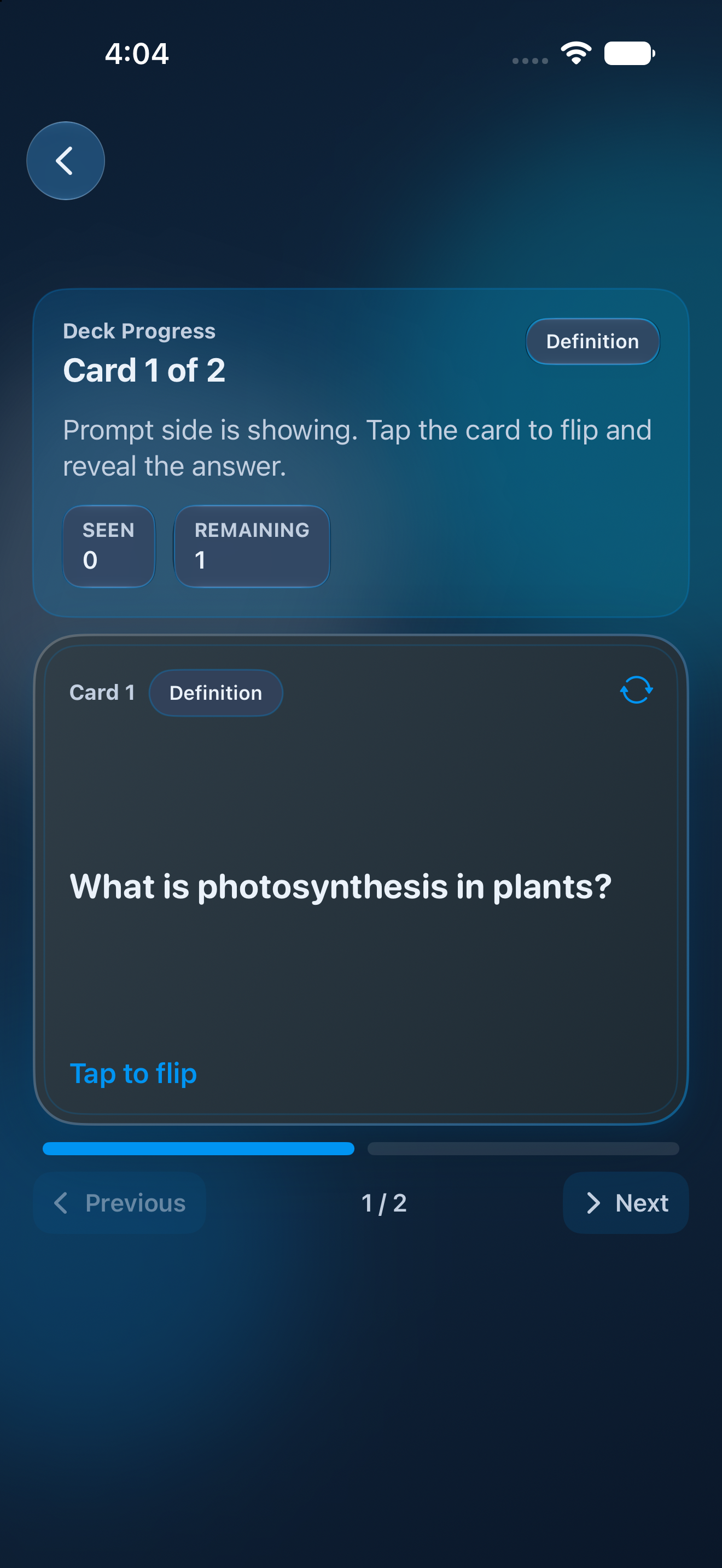 SimplifAI flashcards screen