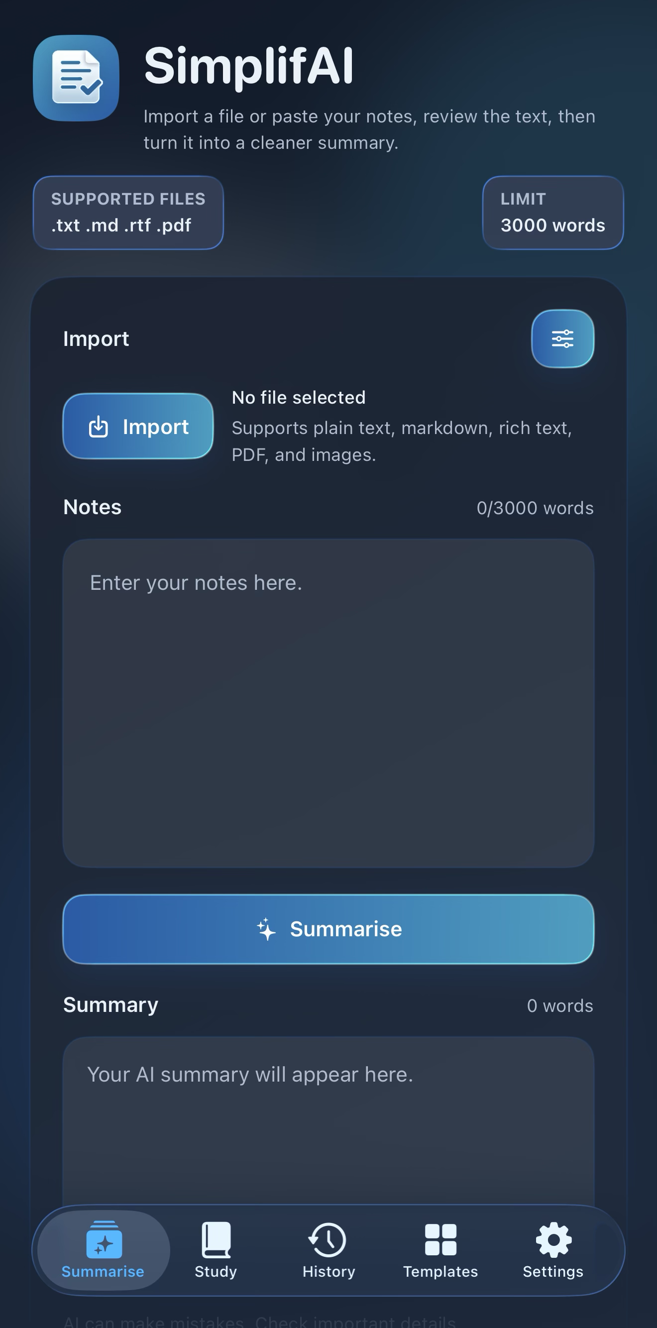 SimplifAI summary screen