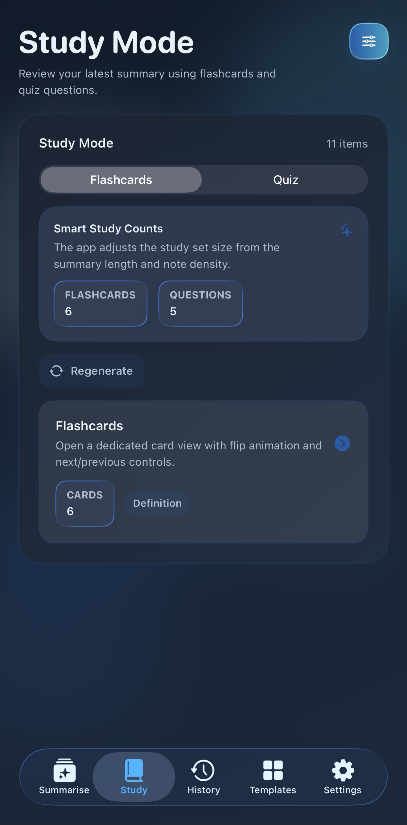 SimplifAI study mode screen