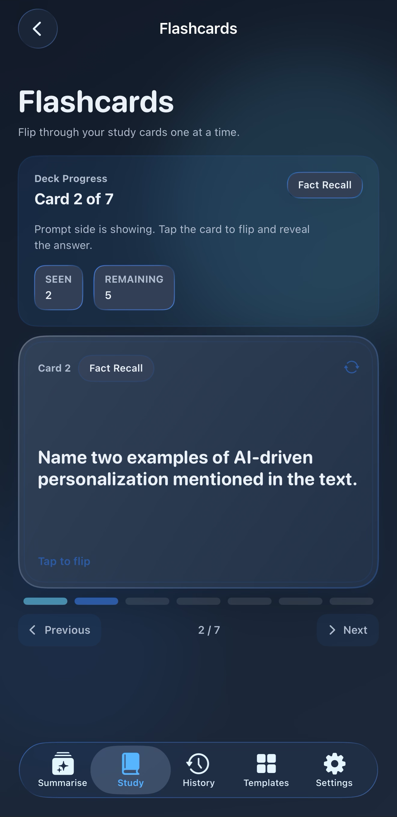 SimplifAI flashcards screen